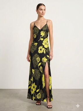 Nk Imode 100% Silk Charmeuse Floral Maxi Slip Dress Night Gown Luxury Wedding L